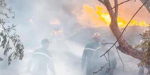 جهود إخماد حريق في تحناوت - بوابة المدينة برس