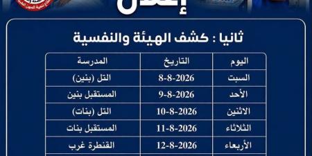 مديرية الصحة بالإسماعيلية تعلن مواعيد كشف الهيئة لمدارس التمريض - المدينة برس