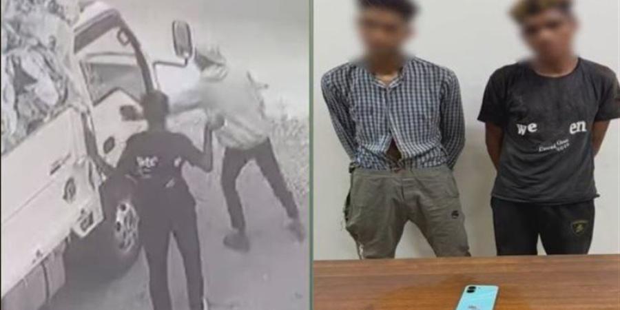 سقوط لصين حطما زجاج سيارة نقل وسرقا هاتف سائق بالعبور بعد تداول فيديو للواقعة - المدينة برس
