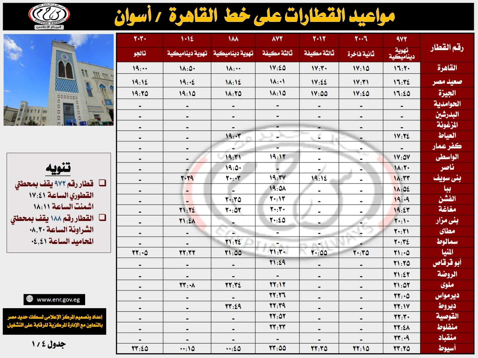 جداول تشغيل قطارات خط القاهرة  أسوان (11)