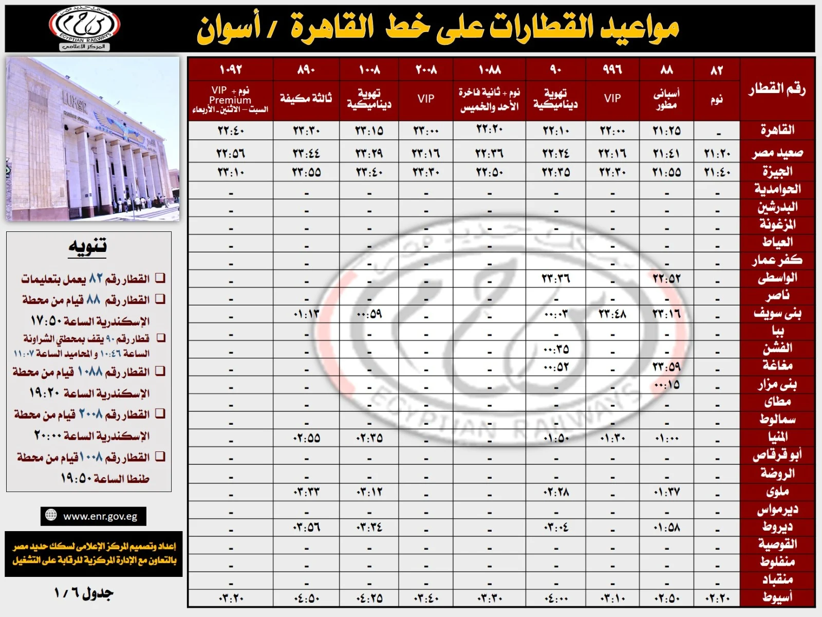 جداول تشغيل قطارات خط القاهرة  أسوان (12)