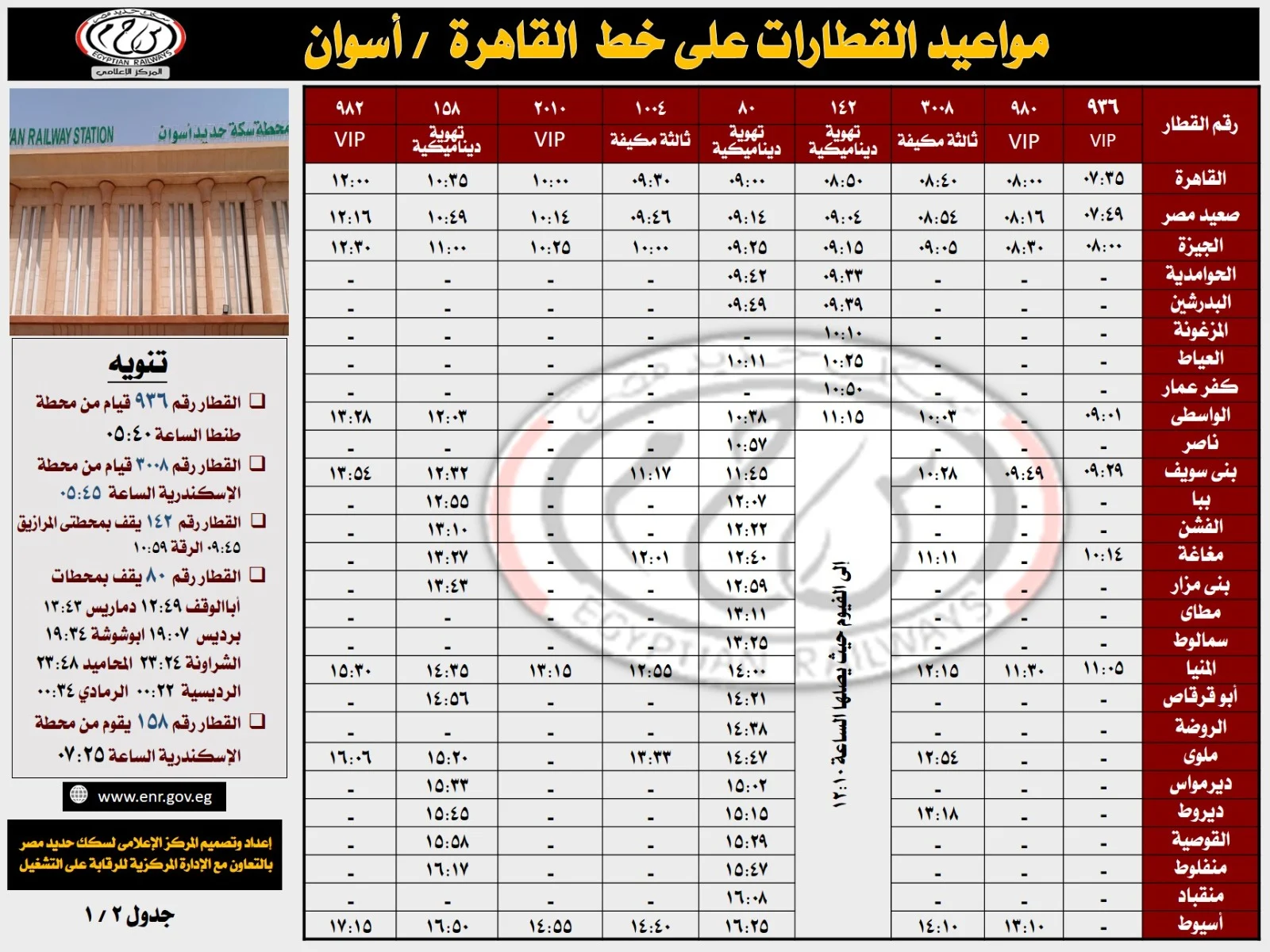 جداول تشغيل قطارات خط القاهرة  أسوان (8)