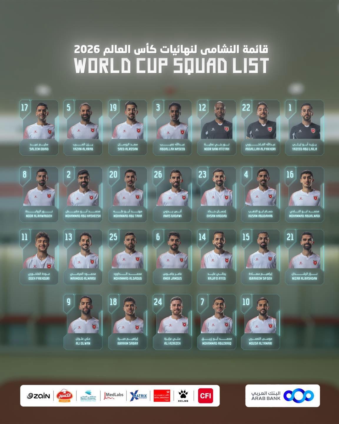 عاجل إعلان قائمة النشامى لنهائيات كأس العالم 2026
